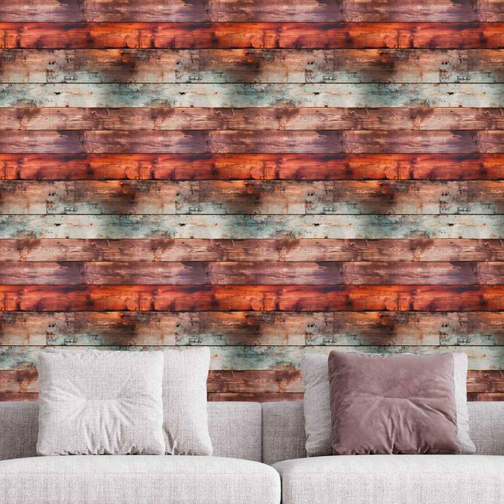 Papel de Parede Auto Colante Madeira efeito tábua envelhecida rústica Lavavel Quarto Sala 3m