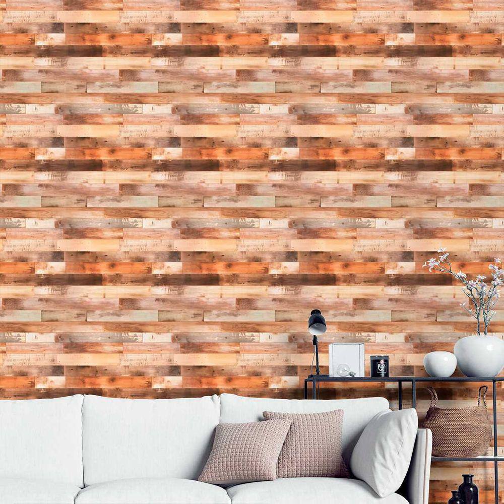 Papel de Parede Auto Colante Madeira demolição colorida Lavavel Vinil Quarto Sala Cozinha 18m