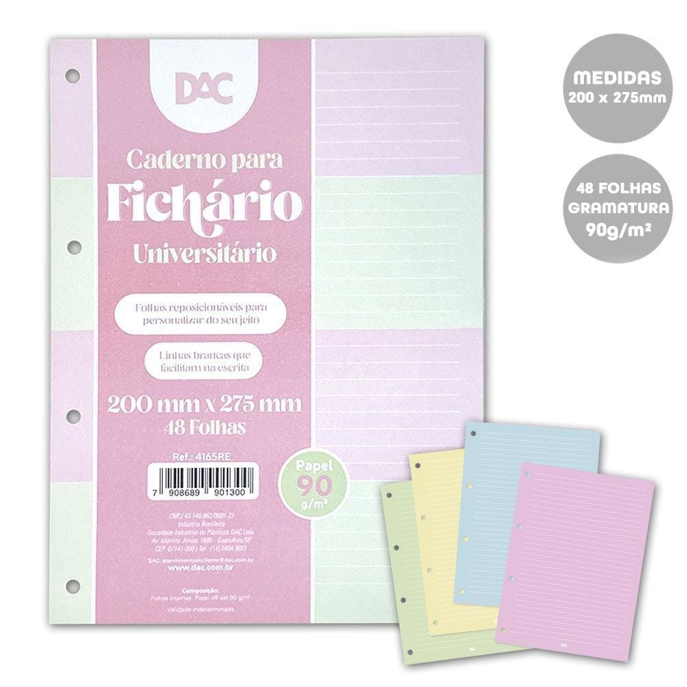 Refil Fichário Universitário 200X275Mm 48Fl Enjoy 4Cores Dac