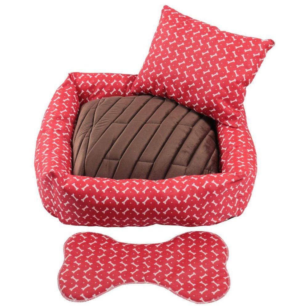 Cama Pet Luxo Kit Iglu 3 Peças Vermelha 65x65 cm