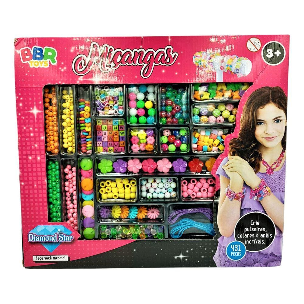 Miçangas 431 Peças Para Pulseira Anel Colar Infantil Meninas