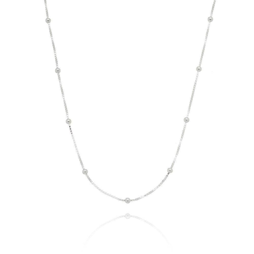Corrente Colar Veneziana Com Bolinhas Prata 925- 60cm