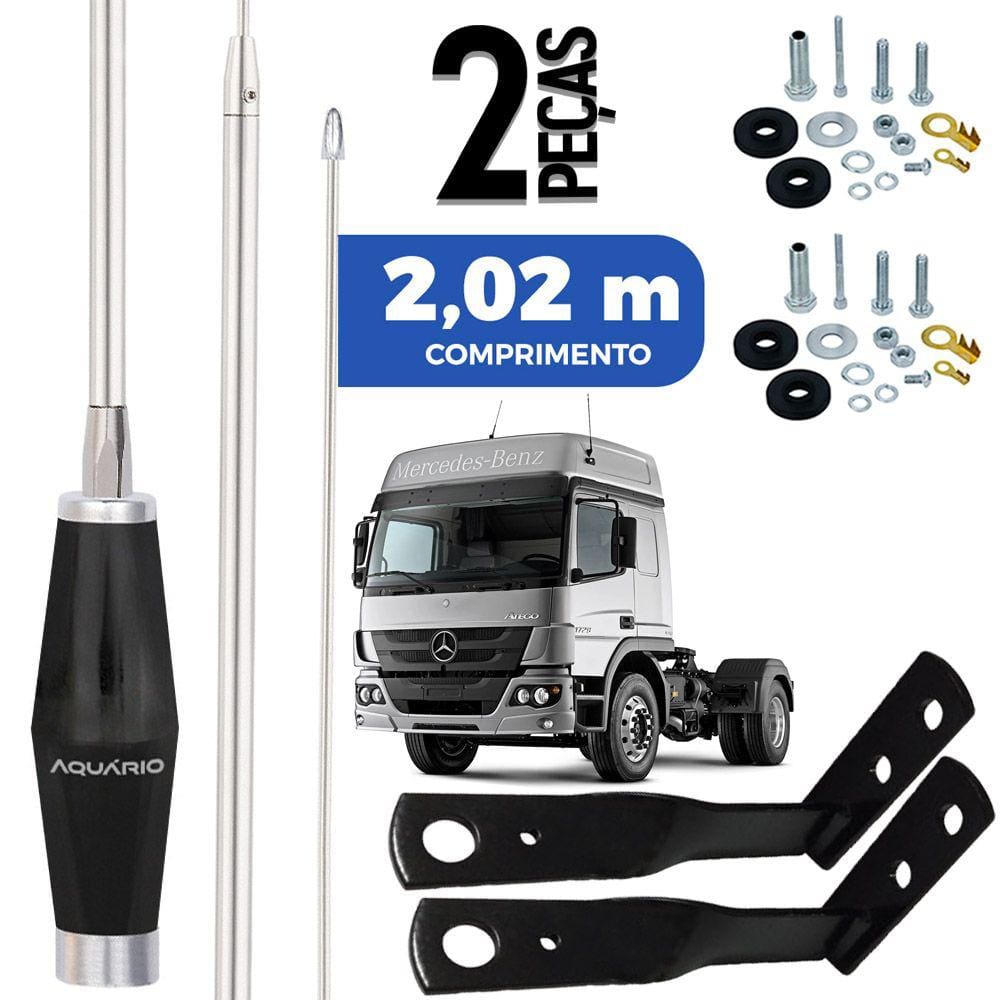 2 Antena Inox Px 1,40m Alongador 60cm Mercedes Benz Atego Parafusos Anti-furto