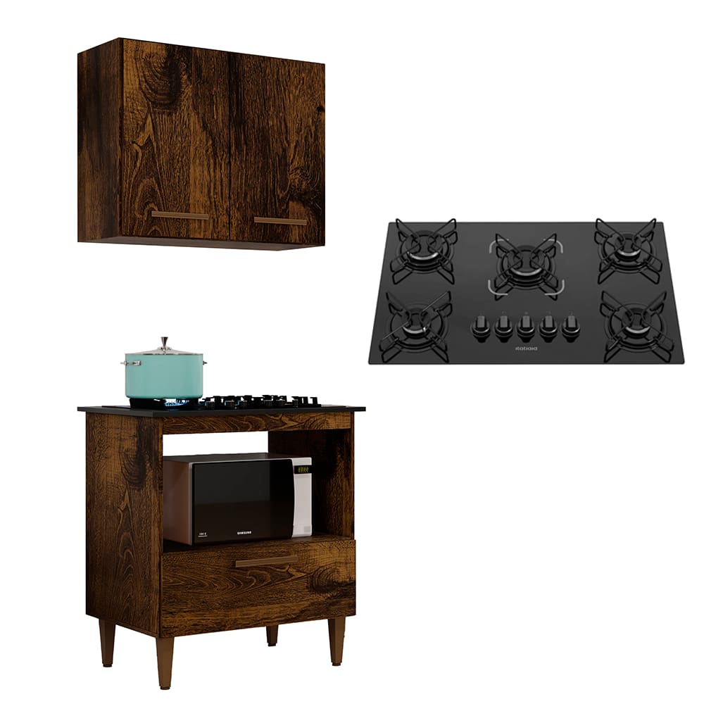 Kit Balcão Cooktop Itatiaia 5 Bocas e Armario Aereo