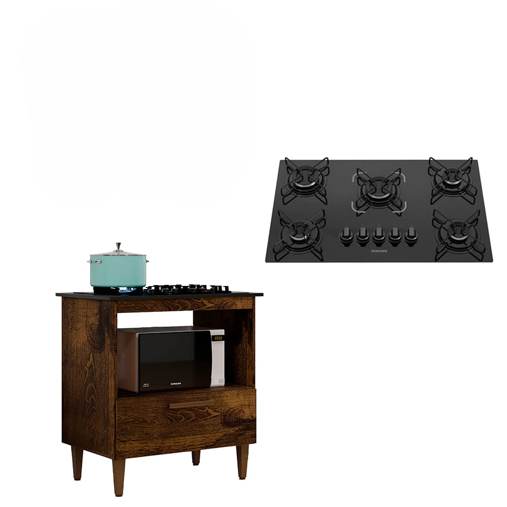 Kit Balcão Cooktop Itatiaia 1 Porta com Fogão Cooktop 5 Bocas