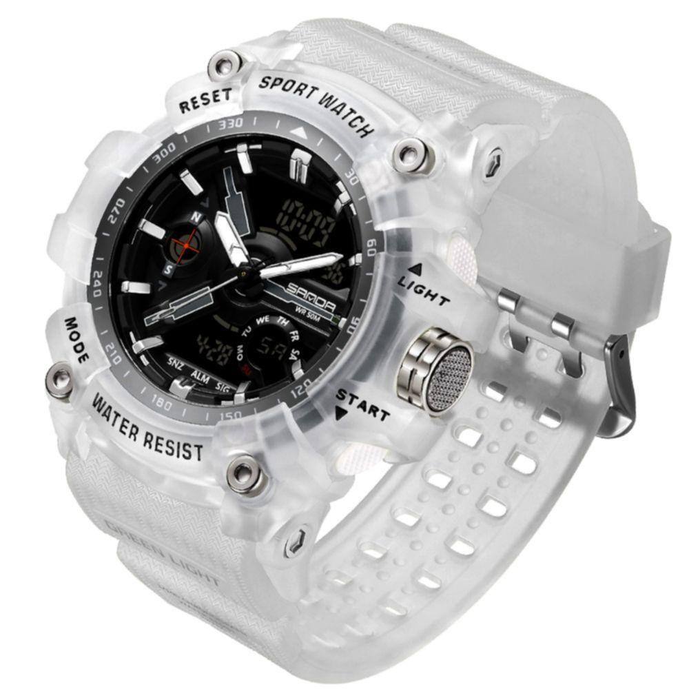 Relógio De Pulso Masculino Esportivo De Quartzo Dual Display Digital A Prova D´agua Branco