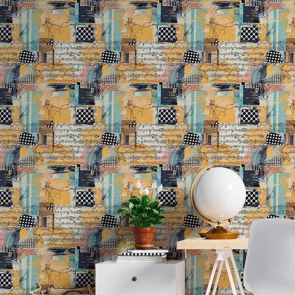 Papel de Parede Auto Colante Colagem efeito lambe lambe amarelo Decorativo Lavavel Quarto 9m