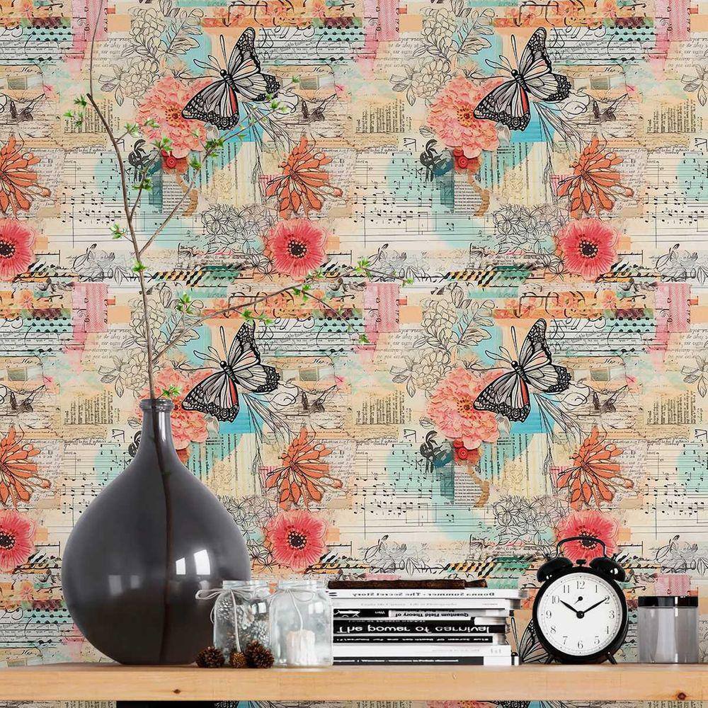 Papel de Parede Auto Colante Lambe lambe efeito floral decorado Vinil Lavavel Quarto Sala 15m