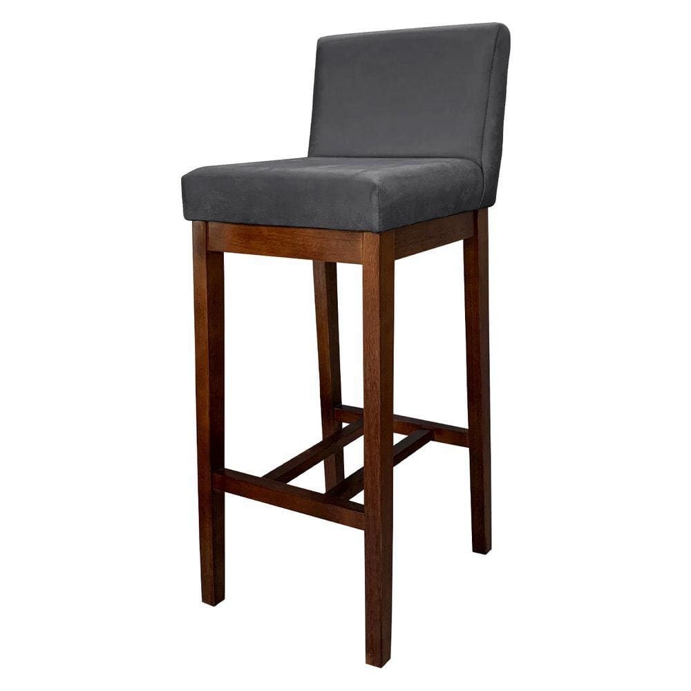 Banqueta Estofada para Bancada Alta Lisboa Madeira Capuccino Suede Cinza CCS