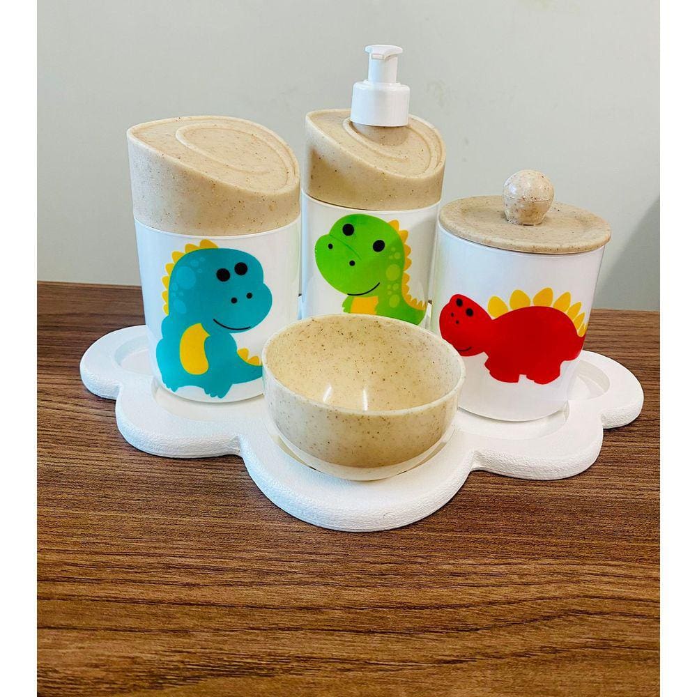 Kit Higiene Dino Baby c/bandeja nuvem branca