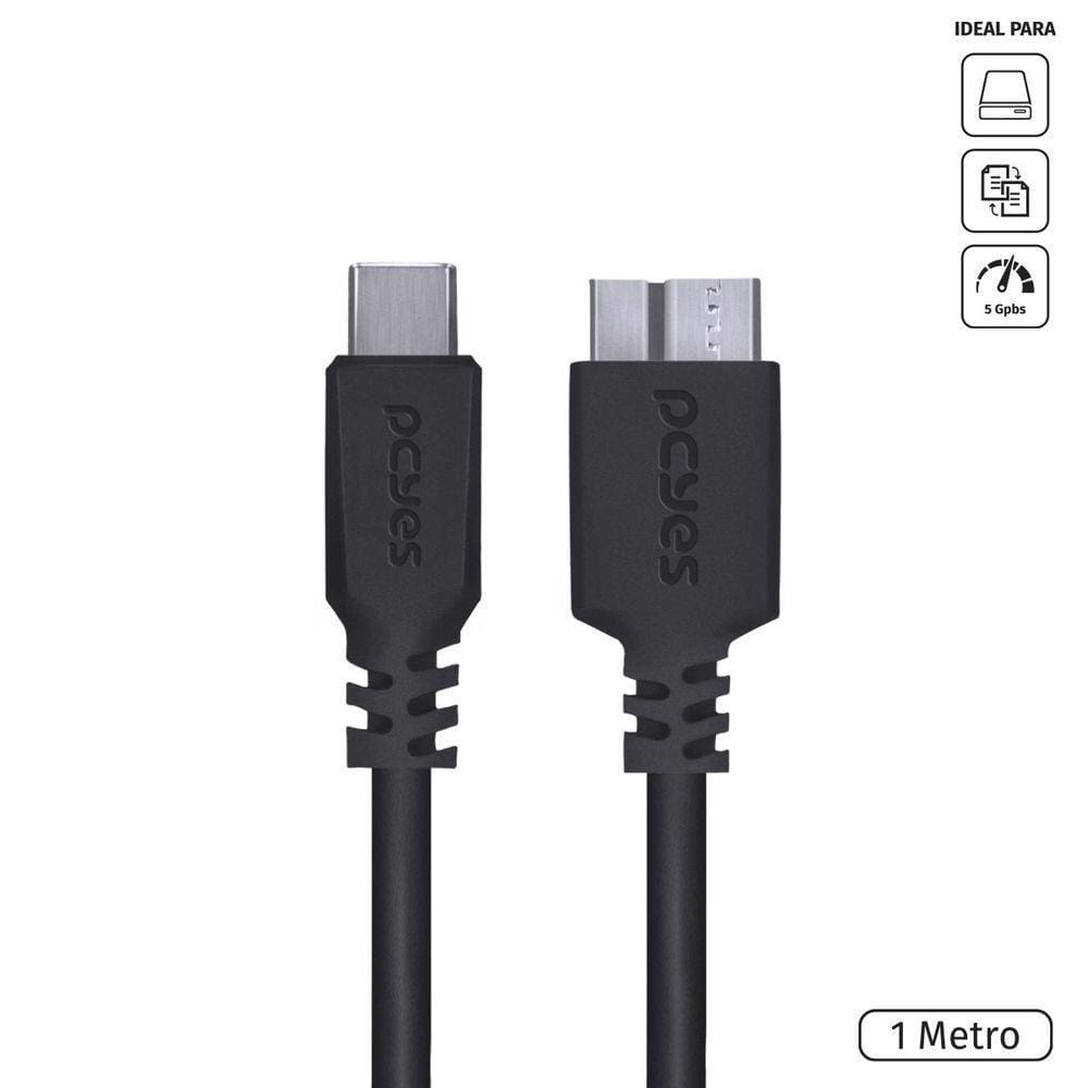 Cabo Para Hd Externo Usb Tipo C Para Micro Usb B 3.0 1 Metro Preto - P3ucmbp-1