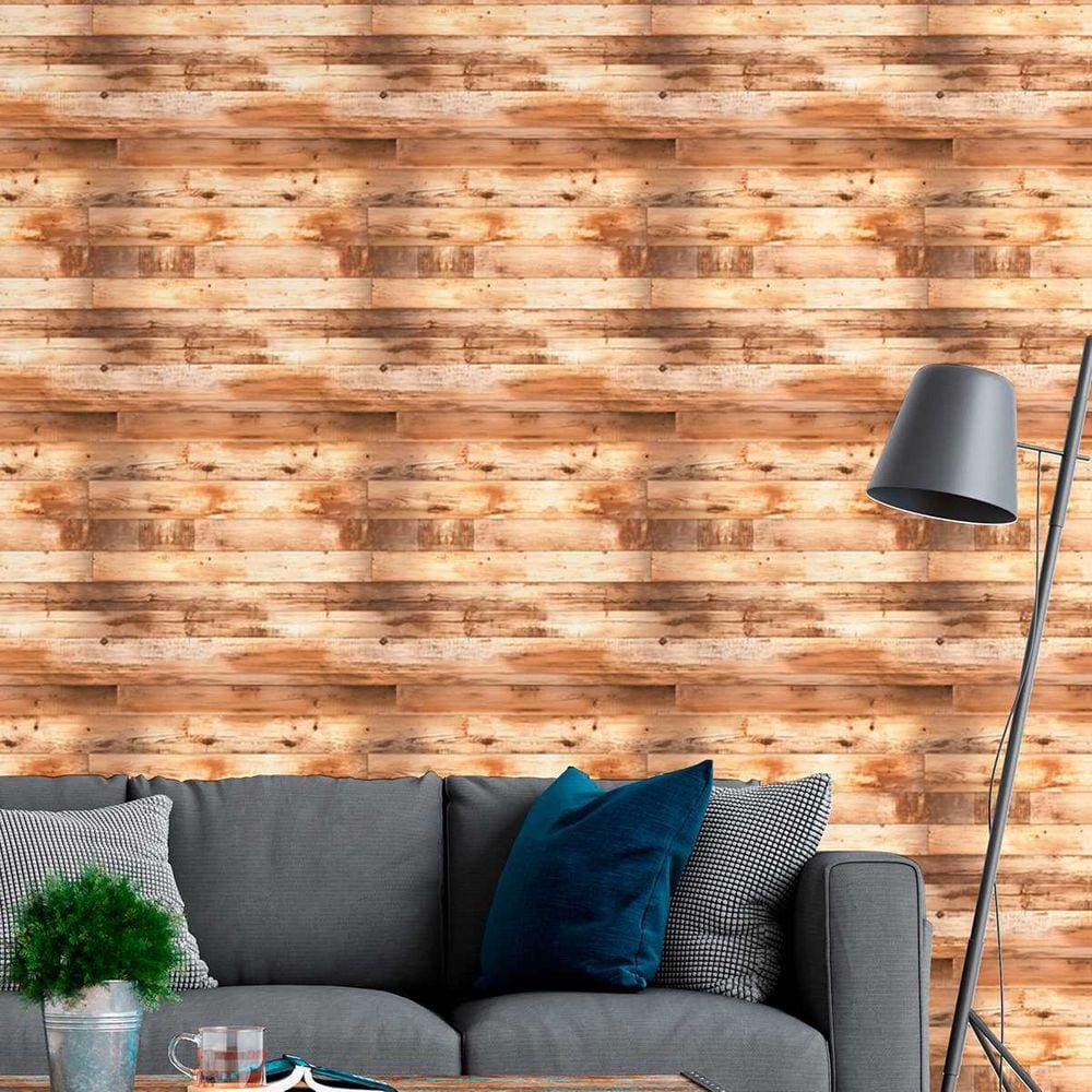Papel de Parede Auto Adesivo efeito Madeira tábua marrom clara Vinil Decorado Quarto Cozinha 18m