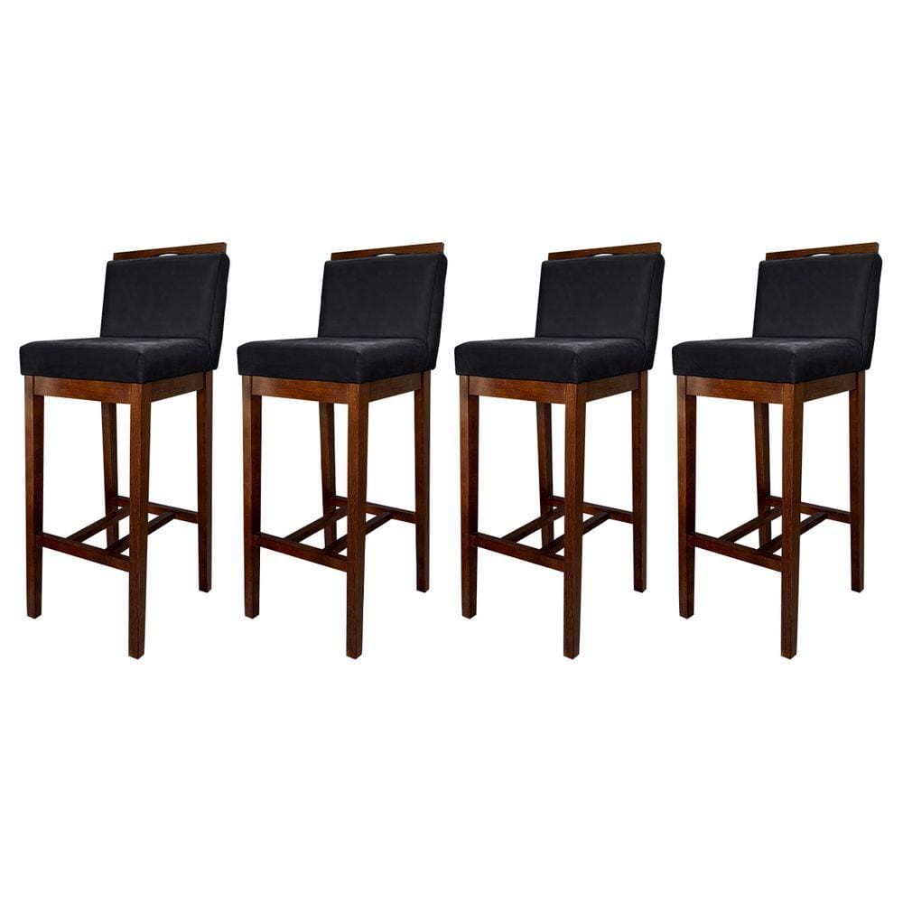 Kit 4 Banquetas Alta Estofadas para Bancada Líbia Madeira Capuccino Suede Preto CCS