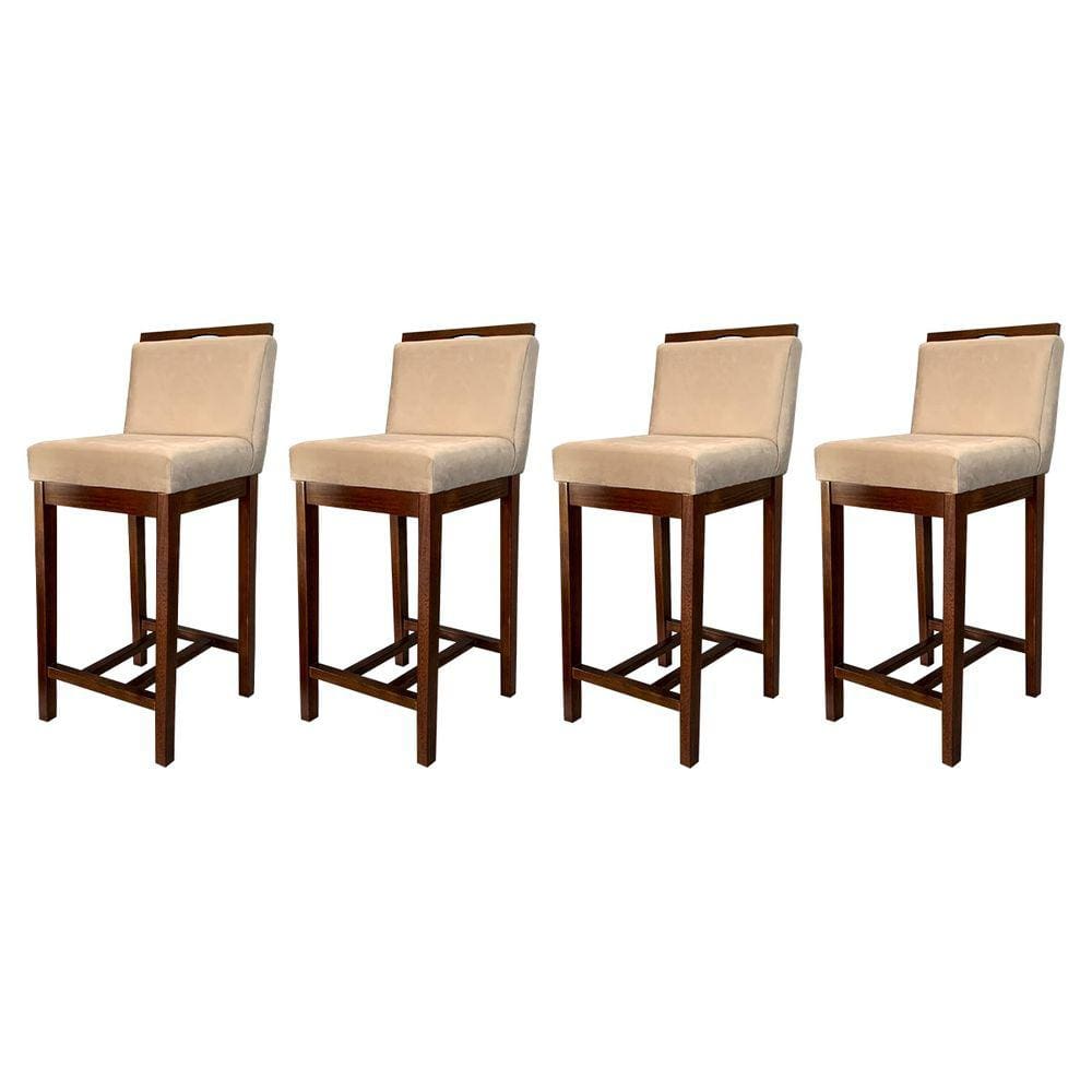 Kit 4 Banquetas Média para Bancada Ilha Líbia Madeira Capuccino Suede Bege CCS
