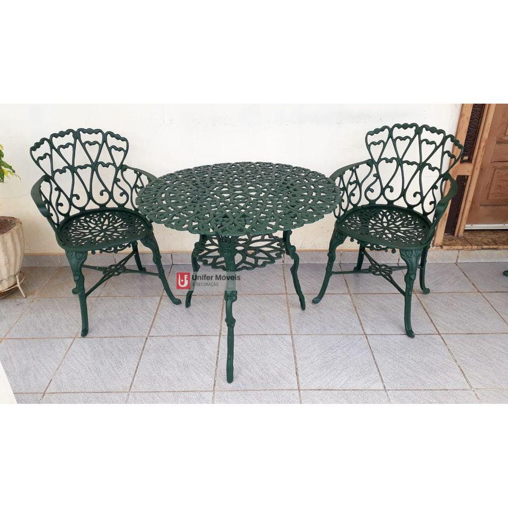 Conjunto de Mesa para Jardim Viena com 2 Poltronas e Mesa Alta Verde Fosco em Alumínio Fundido Unifer Móveis