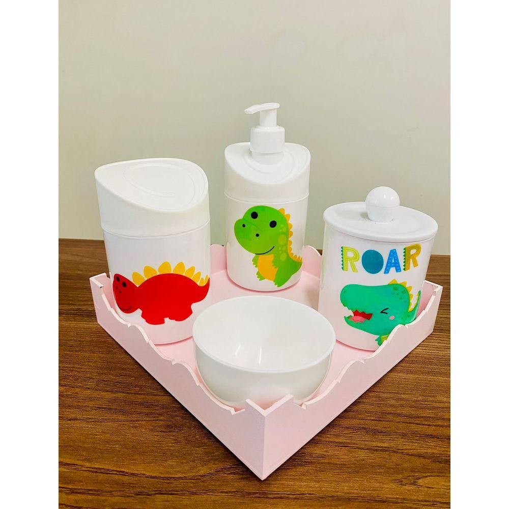 Kit Higiene Dino Baby c/bandeja quadrada rosa