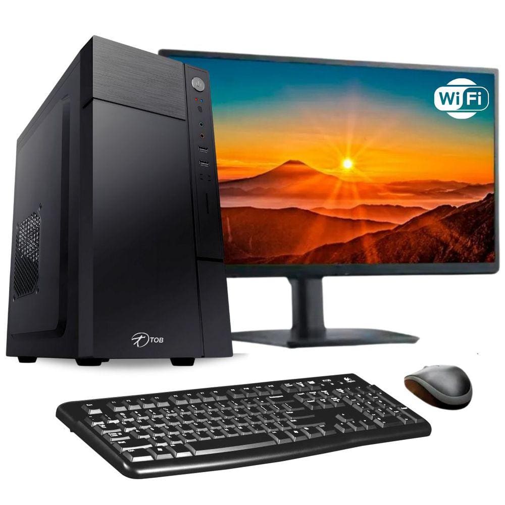 Computador Completo TOB Intel Core i3 com Wi-Fi SSD 120GB 4GB Windows 10 Pro Trial + Teclado e Mouse + Monitor 21.5" Desktop PC