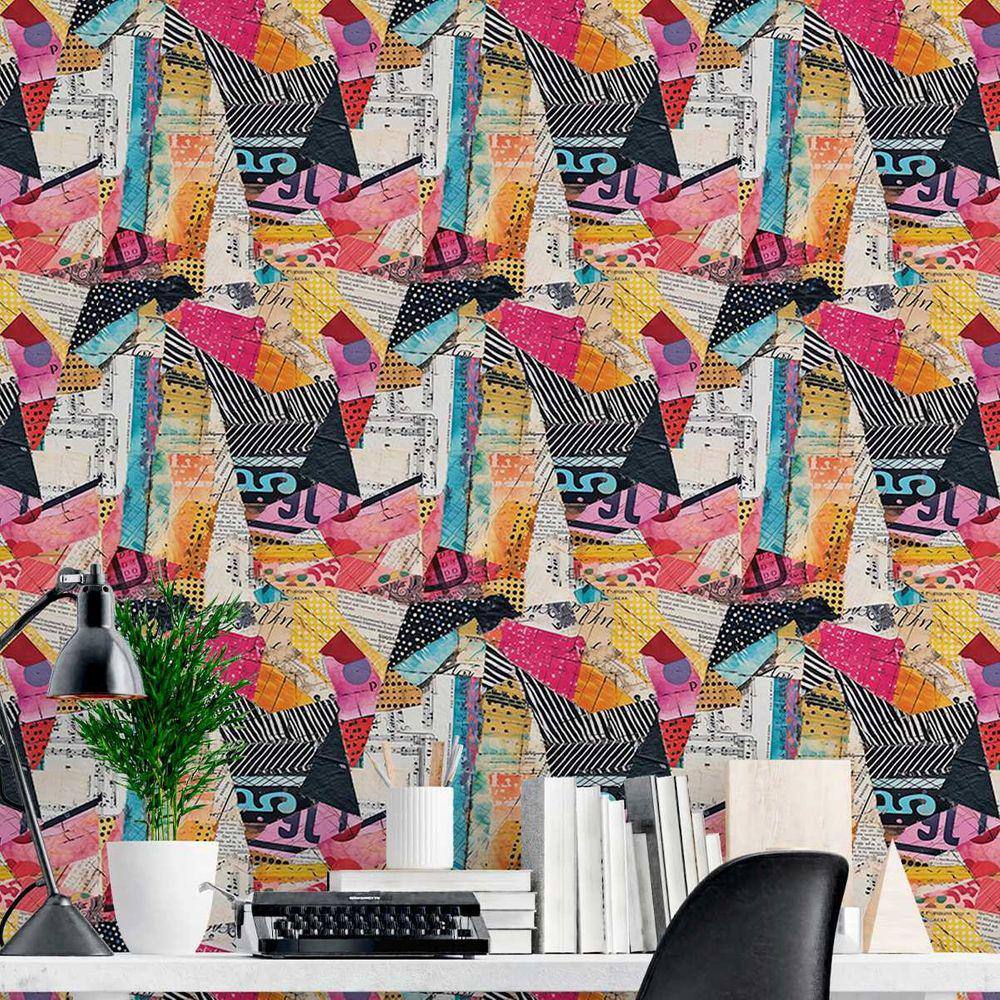 Papel de Parede Auto adesivo Colagem efeito Lambe lambe colorido Decorativo Vinilico Quarto 15m