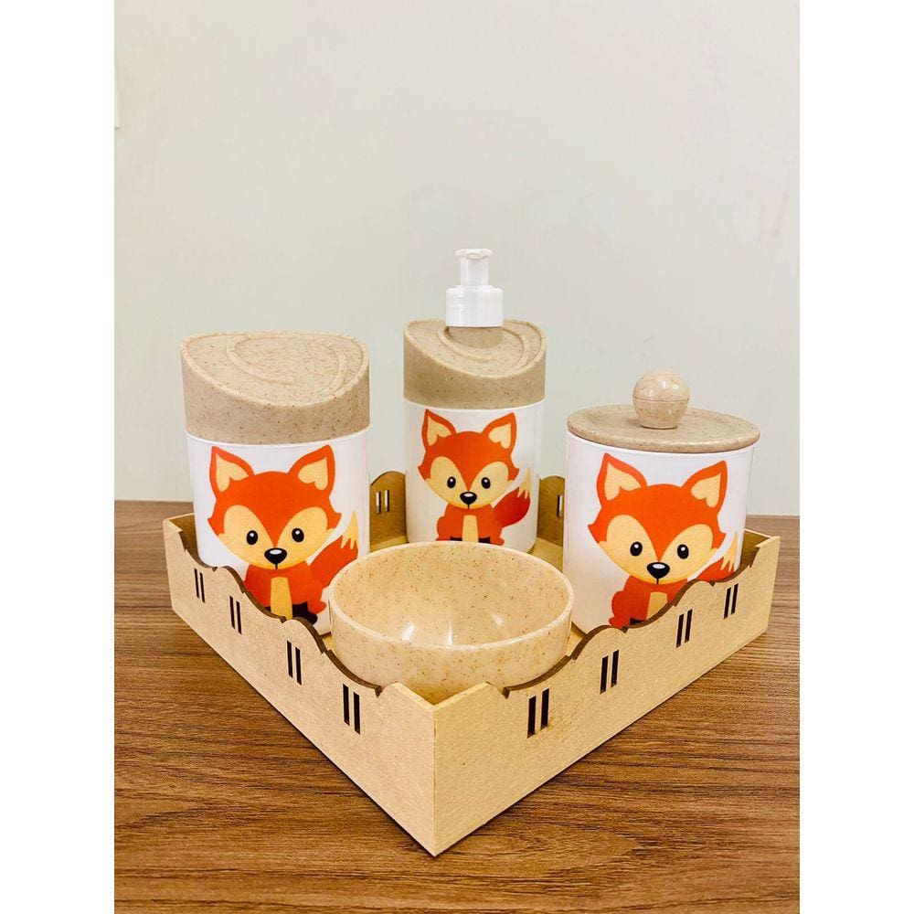 Kit Higiene Raposinha Baby c/bandeja quadrada crua