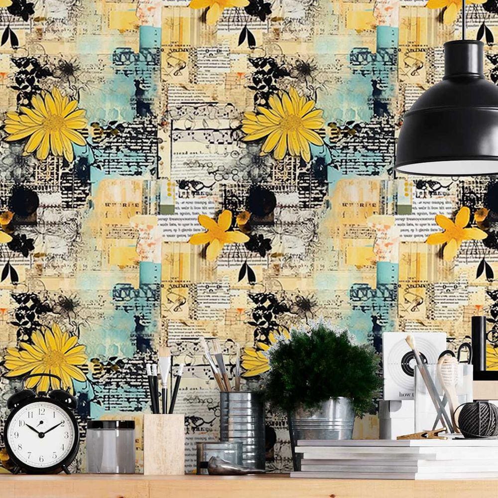 Papel de Parede Auto adesivo Lambe lambe efeito Colagem floral Vinil Decorativo Quarto Sala 6m