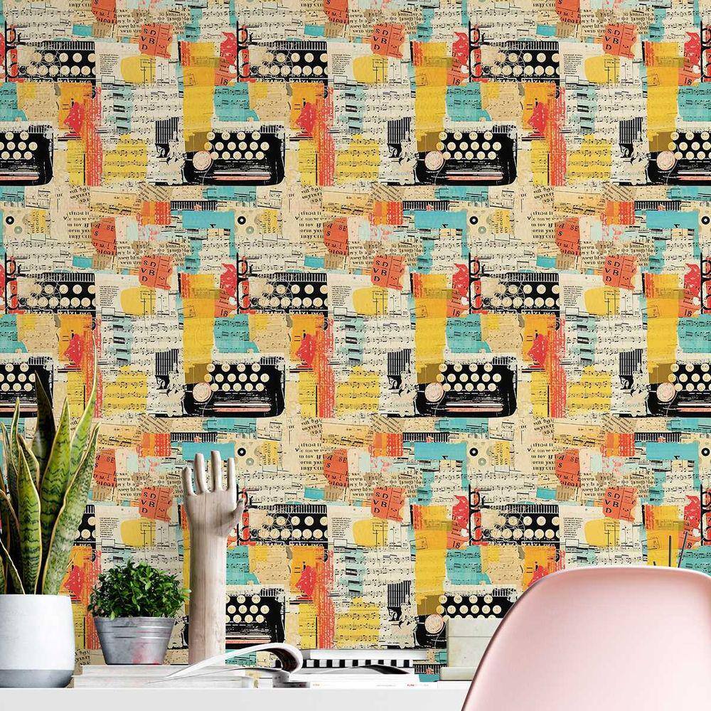 Papel de Parede Auto Colante Colagem colorida efeito retrô decorado Lavavel Quarto Sala 6m
