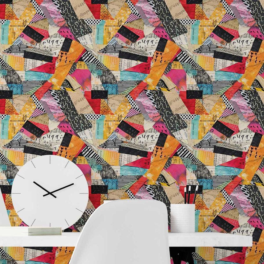 Papel de Parede Auto adesivo lambe lambe efeito colagem colorida Lavavel Decorativa Quarto Sala 15m