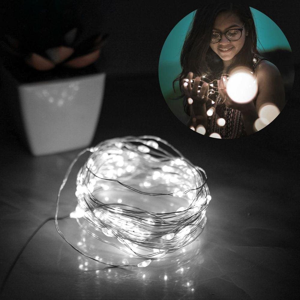 Pisca LED Fio de Fada 100L 10m Pilha Branco Quente
