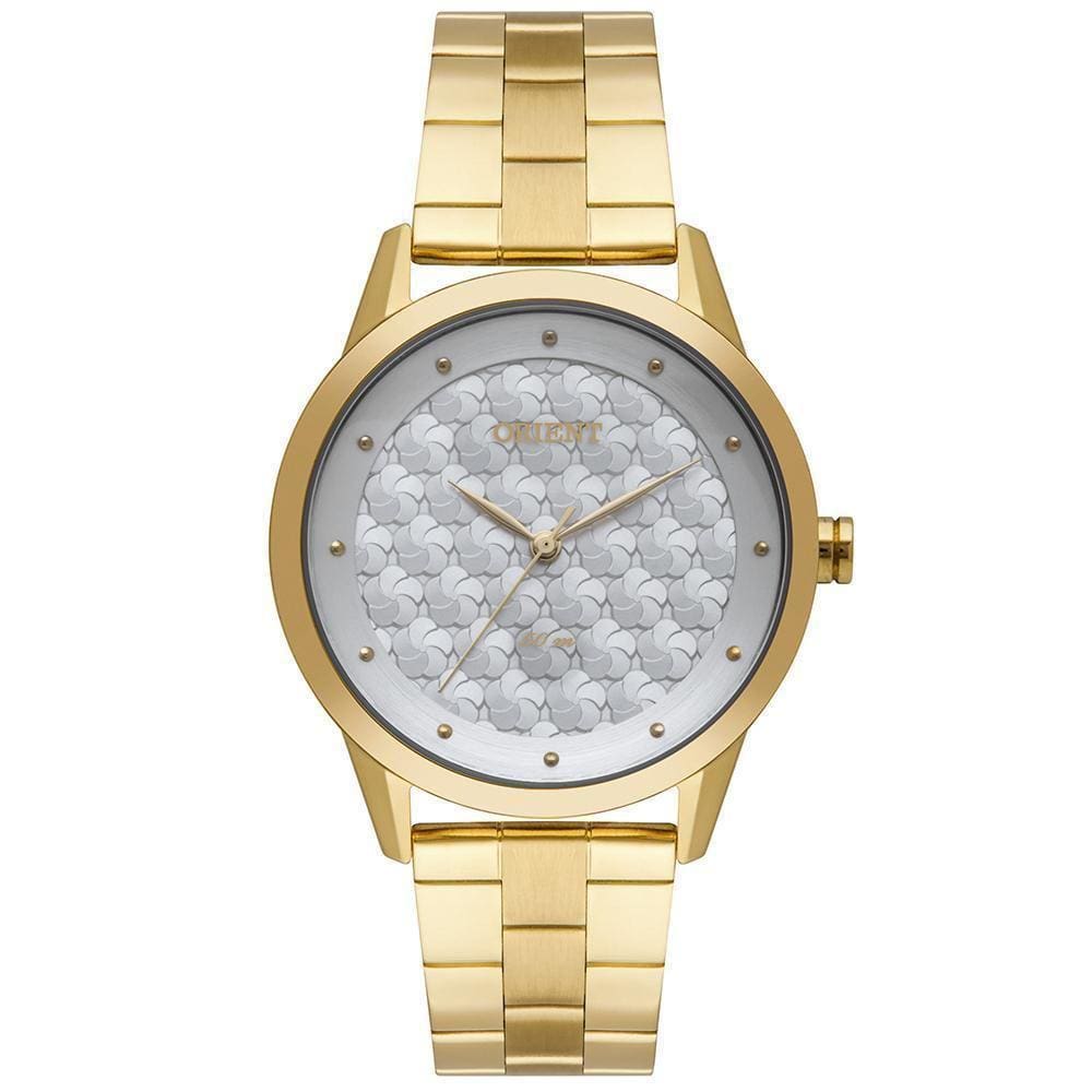 Relógio Analógico Feminino Prata 3D com Cristais - 36mm