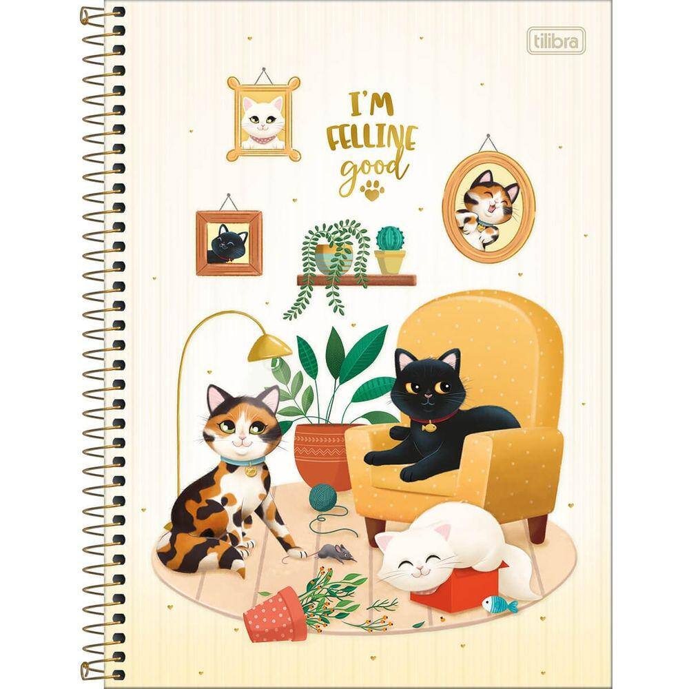 Caderno Universitário Espiral 1 Matéria Purrfect Cats 80 Folhas Tilibra | Gatos | Gatinhos | Decorada | Matérial Escolar