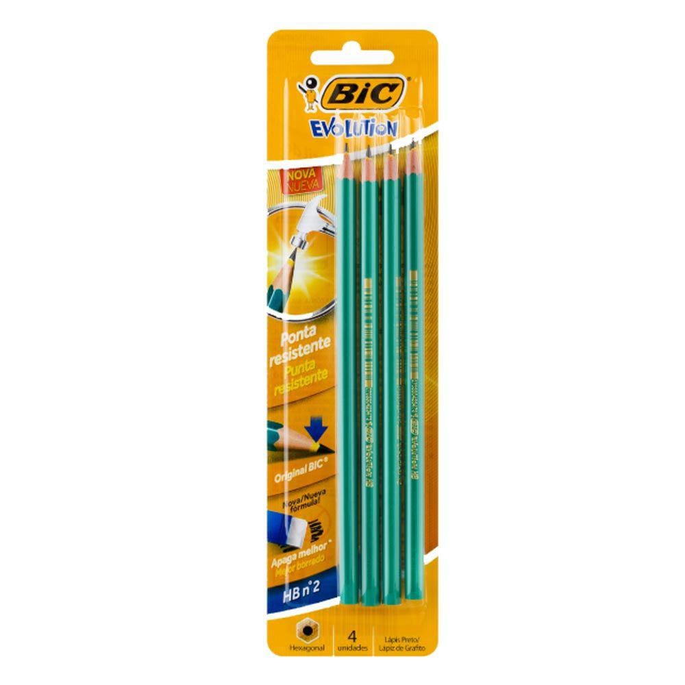 Lápis Bic Preto Evolution HB Nº2 com 4 Unidades