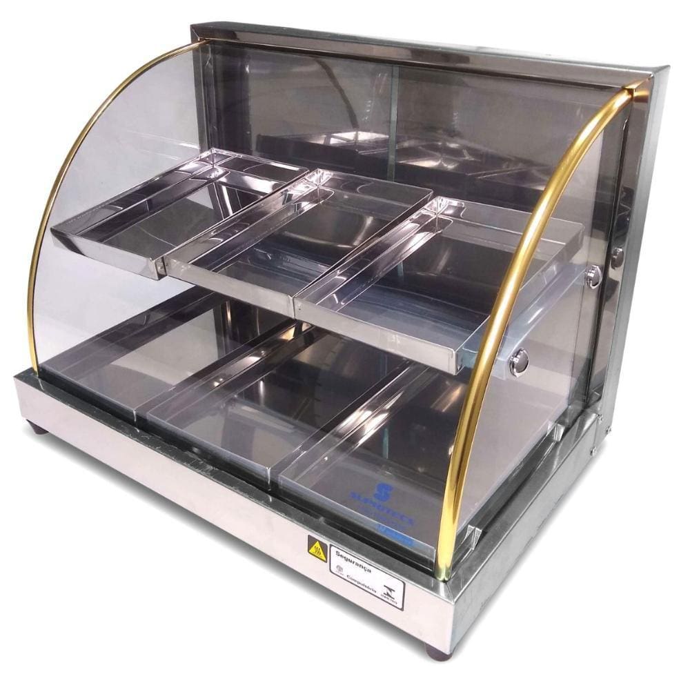 Estufa para Salgados Dupla 6 Bandejas Vidro Curvo a Gás Inox Bares Bar Restaurante - Supritecs Equipamentos