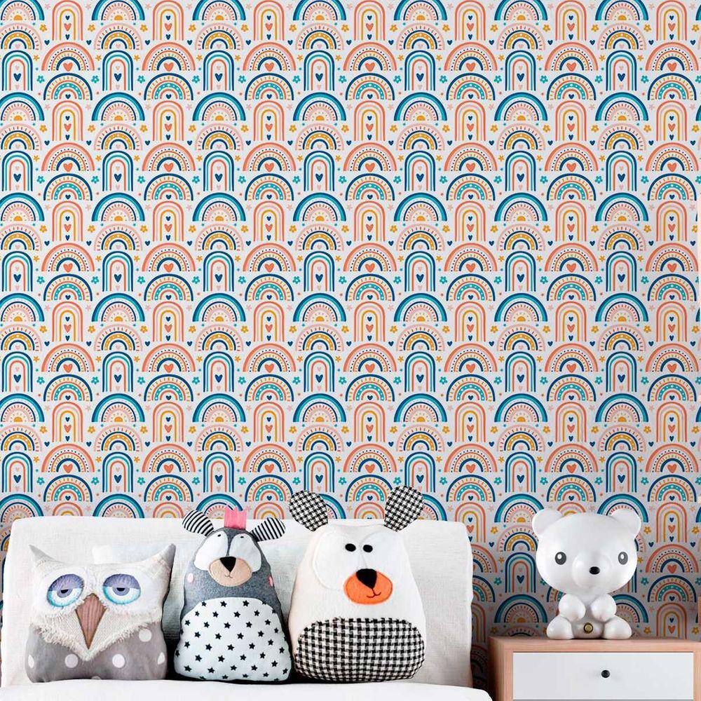 Papel de Parede Auto Adesivo Infantil Aquarela arte colorida Decorada Quarto Sala Cozinha 3m