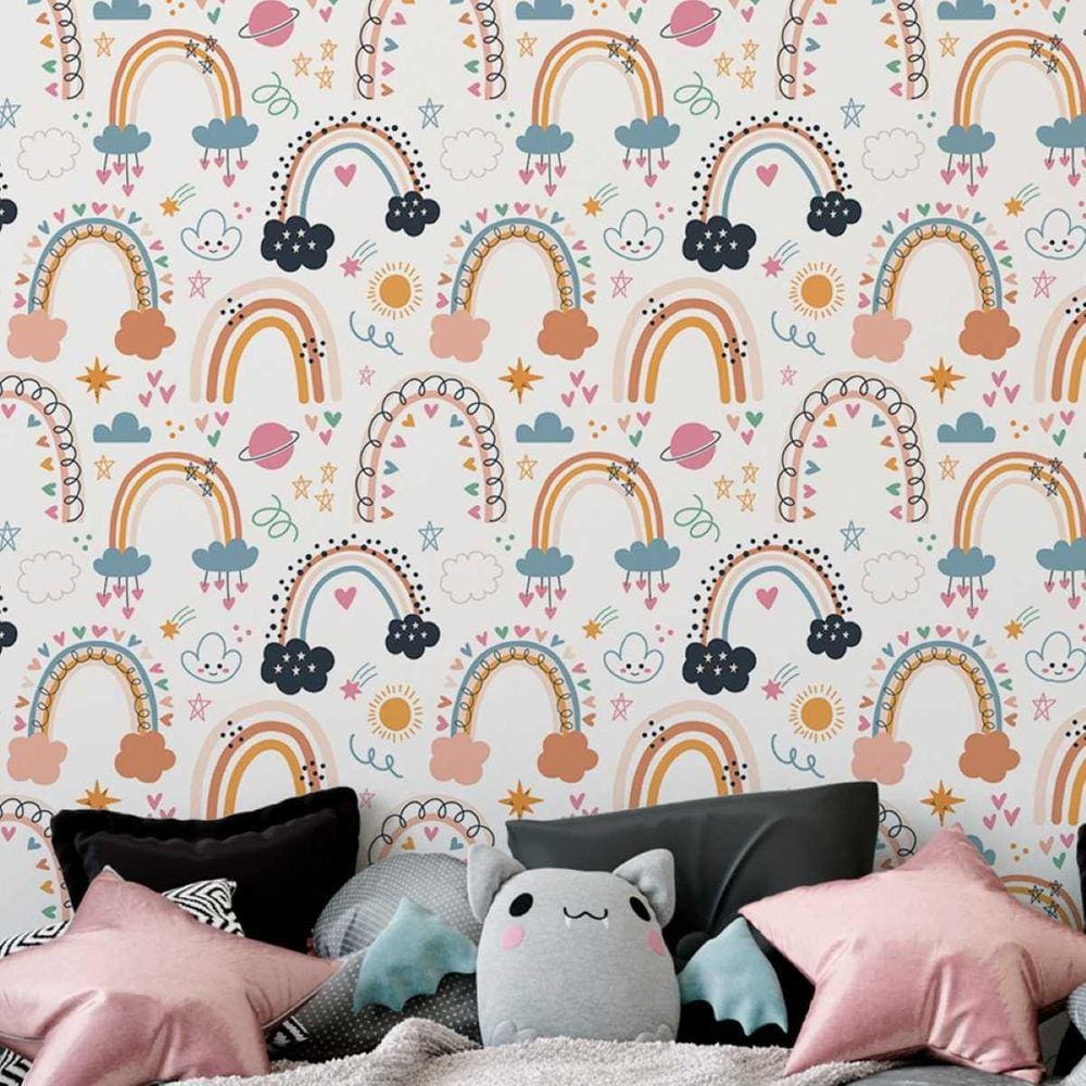 Papel de Parede Auto Adesivo Infantil Aquarela arte colorida Lavavel decorativa Quarto Sala 12m
