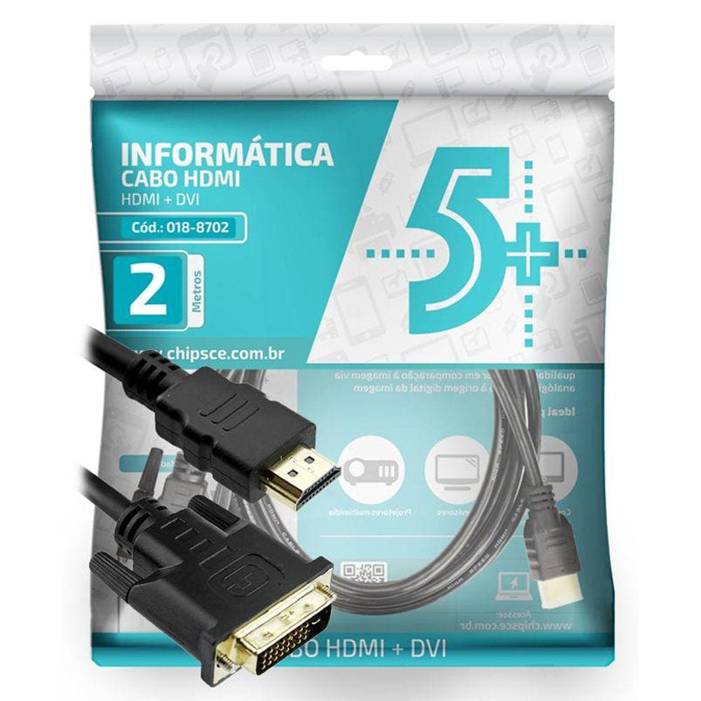 Cabo Conversor DVI-D para HDMI - 2 metros - Dual Link - 24+1 Pinos (DVI-D M X HDMI M)