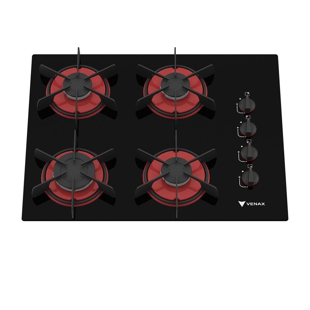 Cooktop a Gas 4 Bocas Venax Arena Preto Vermelho