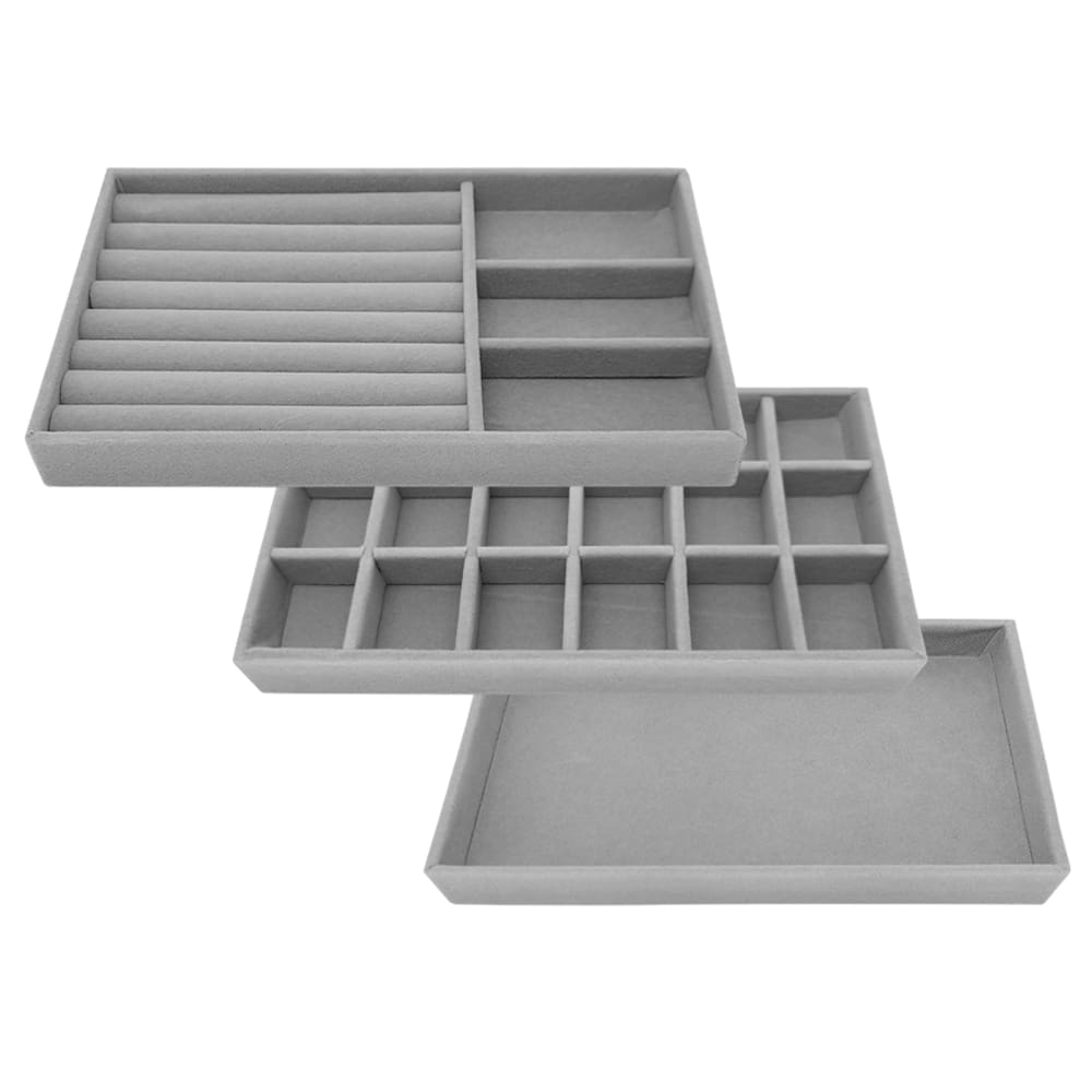 Kit 3 Porta Joias Organizador De Gaveta Closet Veludo Cinza