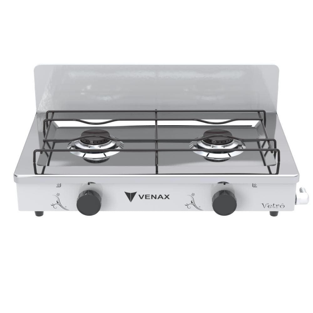 Fogao a Gas Portatil 2 Bocas Venax Flamalar Vetro Branco