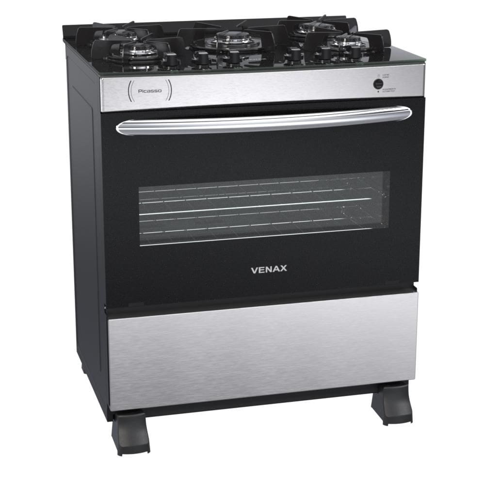 Fogao a Gas 5 Bocas Venax Picasso Vitreo Inox