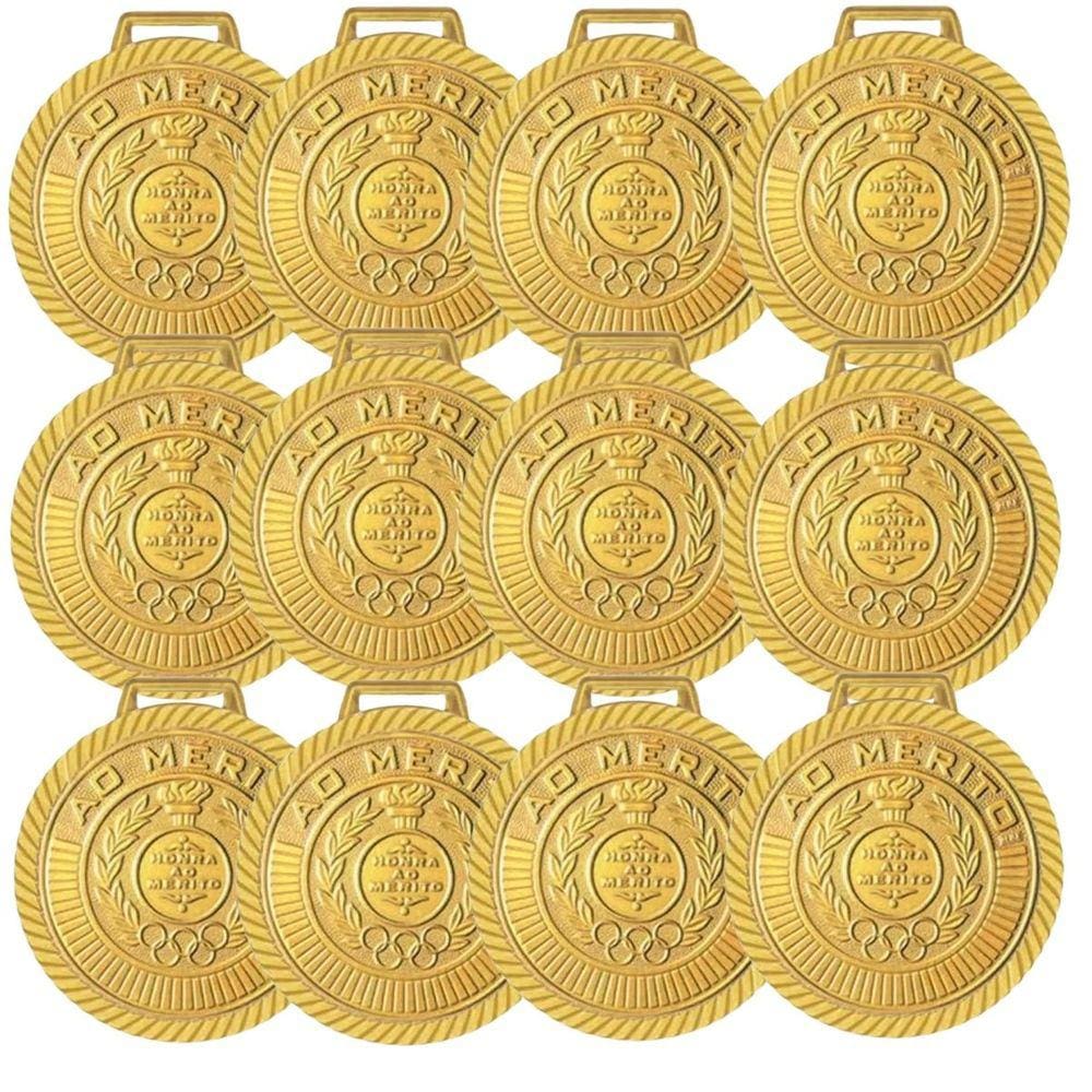 Kit com 20 Medalhas Rema Honra Ao Mérito 40mm Com Fita Cor Ouro