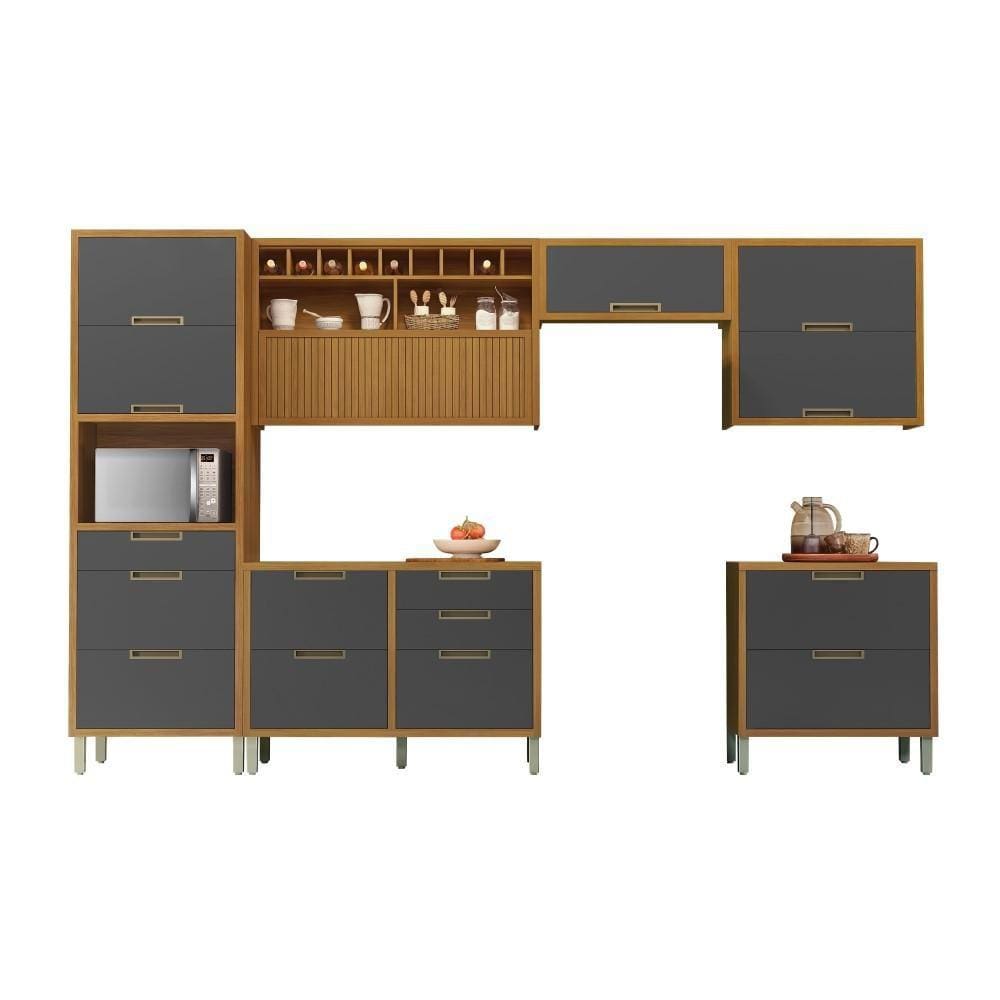Cozinha Completa 100% MDF 6 Peças Nesher Imperatriz Marrom Grafite