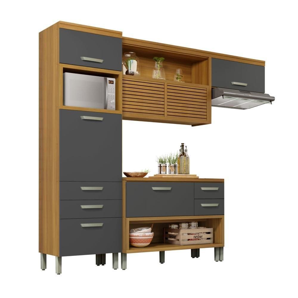 Cozinha Completa 100% MDF 3 Peças Nesher Princesa Marrom Grafite