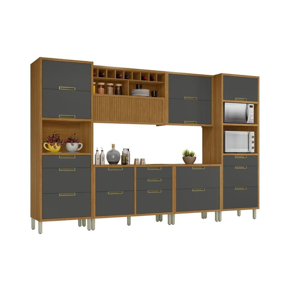 Cozinha Completa 100% MDF 6 Peças Nesher Imperatriz Marrom Grafite