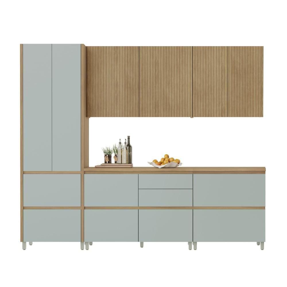 Cozinha Completa 100% MDF 5 Peças Nesher Rainha Marrom Verde