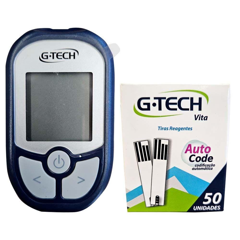 Kit Aparelho de Glicose 500 Memórias com Ejetor e Tiras Reagentes 50Und G-Tech Vita