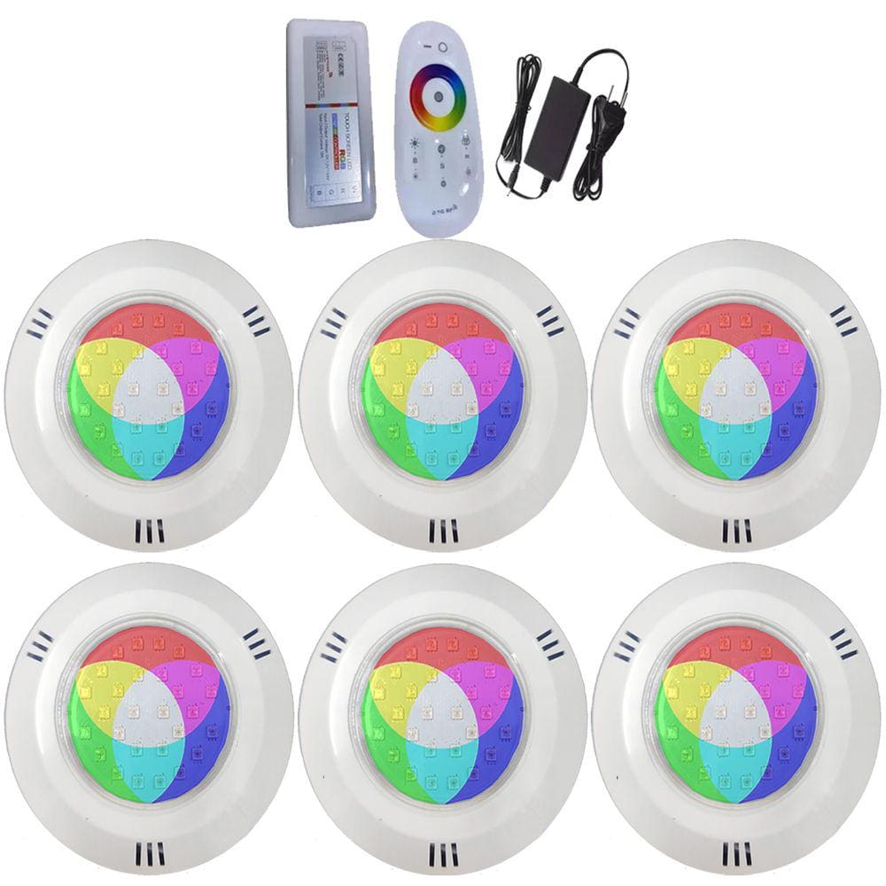 Kit 06 REFLETOR LED PISCINA HIPER LED 15W ABS RGB ROSCA