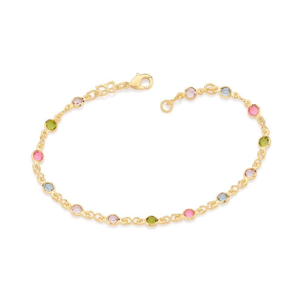 Pulseira Rommanel Folheada Ouro 18k Pedras Coloridas 19cm