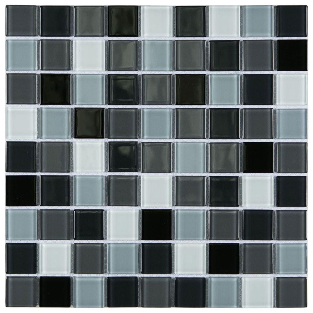 Pastilha de Vidro Cristal Miscelanea 29,2x29,2cm Preto/Branco