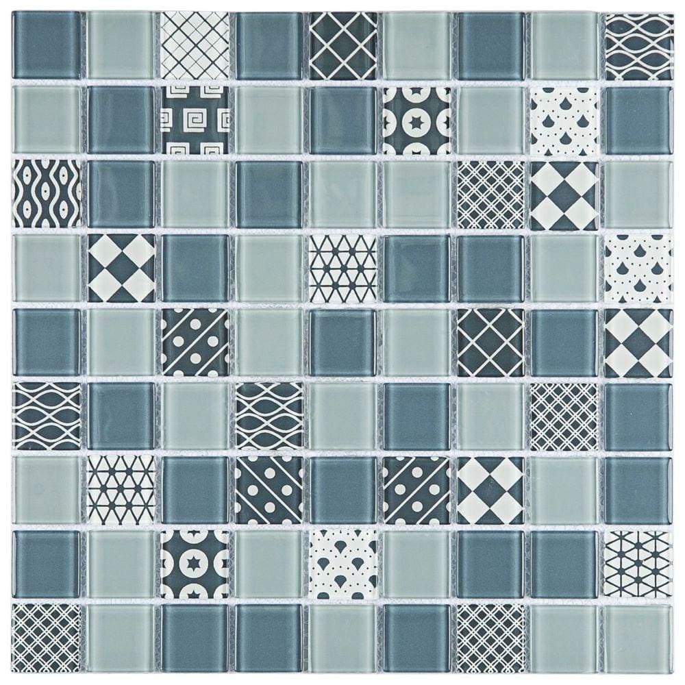 Pastilha de Vidro Patchwork 29,2x29,2cm Azul Claro/Escuro