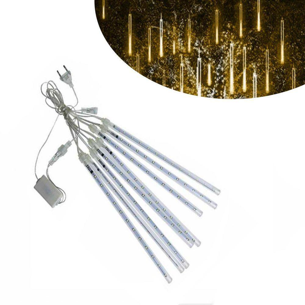 8 Tubos Luz Led 50Cm Cascata Efeito Gelo Natal Branco Quente