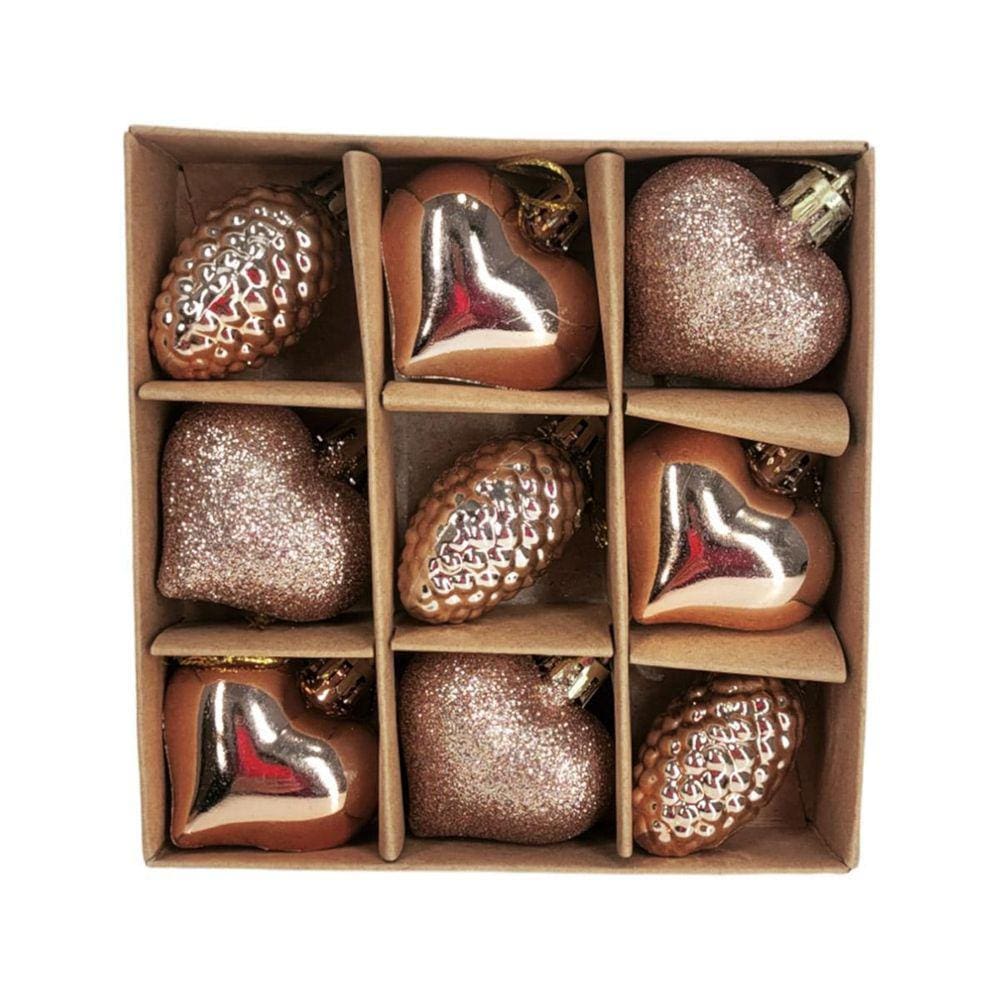 Kit Decoração Natalina Pinha e Coração - Bronze - 9 peças